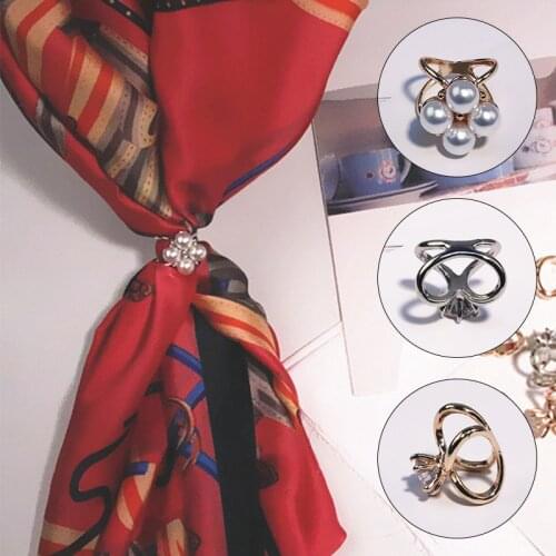 Pearl Shawl Silk Scarf Buckle Brooch Women Fashion Gold Silver Color Metal Garment Jewelry Accessory Shawl Ring Clips Fasteners