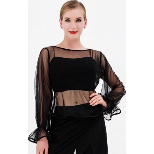 Mesh Latin Dance Blouse Women Samba Costume Designer Clothes Salsa Dancewear Modern Dance Outfit Ballroom Practice Wear DL8068