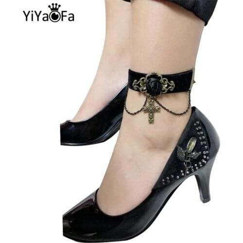 YiYaoFa Handmade Cross Jewelry Vintage Black Lace Anklets for Women Accessories Lady Summer Foot Jewelry LA-04