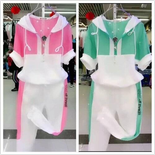 Womens 2 Two Piece Set 2021 Summer New Slim Fashion Short Sleeve Hooded Sweater Leisure Sweat Suit Plus Size Clothing For Women