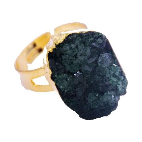 1pc Green Fashion Jewelry Raw Natural Stone engagement rings cluster crystal quartz adjustable geode druzy cabochon rings women
