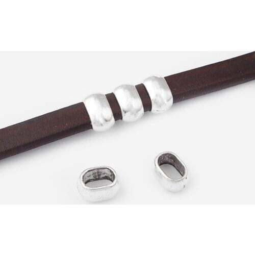 10pcs/Lot Silver Color Slider Beads for 10x6mm Licorice Leather Bracelet Jewelry Making Findings