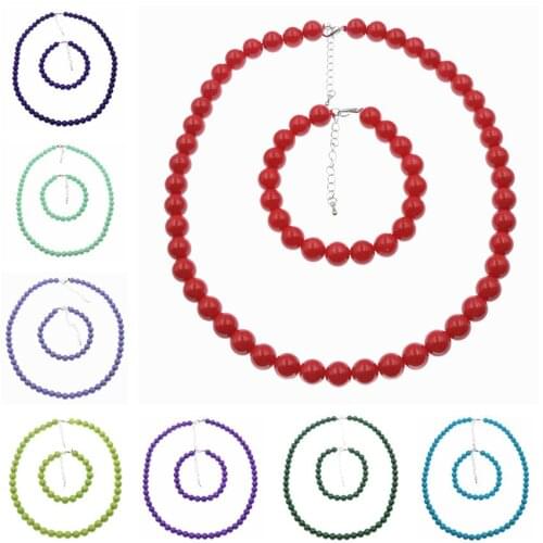 19 Colors Choice Beads Jewelry Set for Women Round Strand Necklace Bracelet Baking Paint Glass Girl Choker Gift Accessories B76