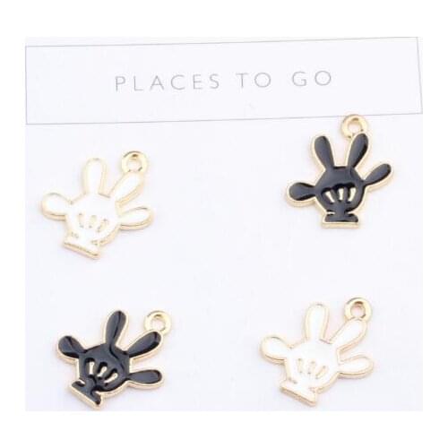 2 pcs Enamel black white lovely glove charms fit for women girl DIY making necklace bracelets jewelry Cute cartoon glove pendant