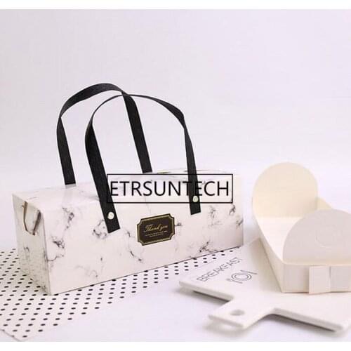 50pcs/lot 24.8*9.2*8.6cm Marble Design Paper Box With Handle Cake Box Bakery Packaging Box