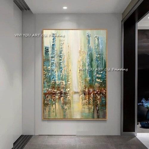 Abstract city painting decor wall painting large vertical modern 100% handmade oil painting on canvas for drawing room