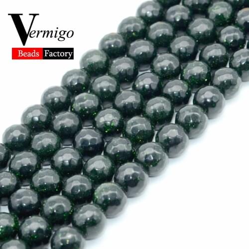 Natural Stone Beads Faceted Green Sand Loose Beads For Needlework Diy Jewelry Making Bracelet Necklace 4 6 8 10mm 15"Strand