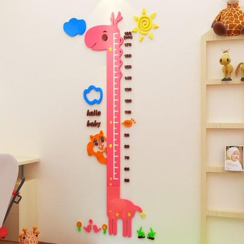 Childrens room decoration Height stickers Cute Cartoon Animal Giraffe 3d wall sticker for Kids Rooms Art Measure Height Ruler