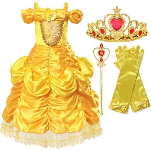 2021 Cosplay Belle Girl Princess Dress Kids Summer Cosplay Costume for 6 8 10 Years Girls Halloween Children Clothing