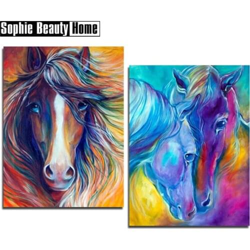 Diy 5d Diamond Mosaic Full Drill Diamond Painting Cross Stitch Animal Color Horse Diamond Embroidery kits Needlework Sale 188256