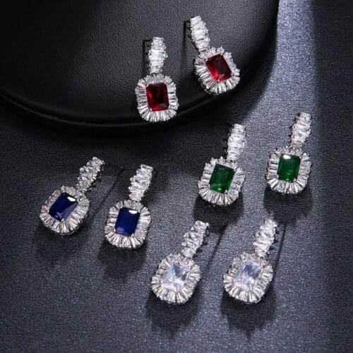 Ekopdee 2021 New Vintage Crystal Cubic Zirconia Stud Earrings For Women Geometric Big Zircon Earrings Female ślub Jewelry Gift