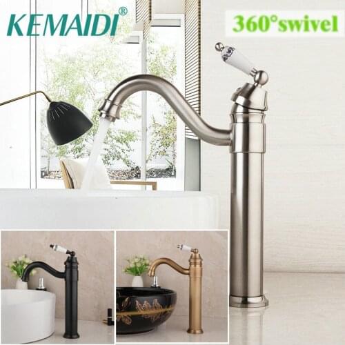 KEMAIDI Black Polished Bathroom Basin Sink Faucet Countertop Mounted Washbasin Taps Swivel Single Handle Hot & Cold Mixer Tap