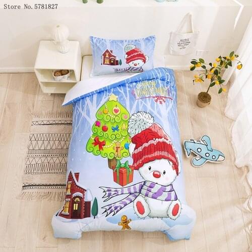 2/3 Pieces Merry Christmas Bedding Set Snowman Duvet Cover Christmas Tree Bed Cover Set Single Twin Double Bed Quilt Cover