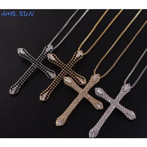 MHS.SUN Big Zircon Cross Pendants Necklace Fashion AAA CZ Paved Cross Necklace Chains Trendy Style For Women Girls 1Pcs