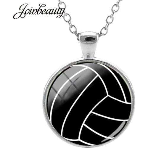 JOINBEAUTY Fashion Charms Volleyball Football Pattern Pendant Necklace Glass Dome Long Necklace Accessories Jewelry SP683