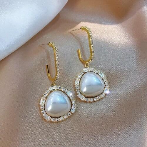 Fashion Gold Plated Zircon Pearl Earrings Elegant Girl Birthday Party Jewelry Ball Dinner Date Accessories Anniversary Gift