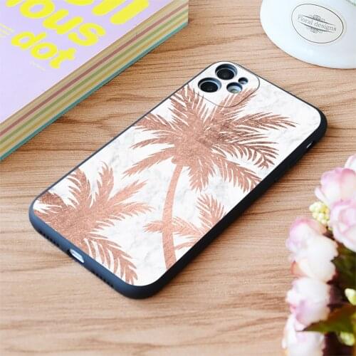 For iPhone Tropical Simple Rose Gold Palm Trees Print Soft Matt Apple iPhone Case 6 7 8 11 12 Plus Pro X XR XS MAX SE