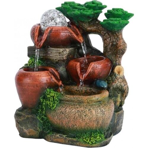 Tabletop Water Fountain Small Rockery Desktop Ornament Home Decoration EU Plug AC220V-240V Resin Ornament