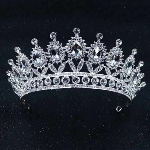 New Baroque Big Rhinestone Crystal Beaded Bridal Tiaras Crown Bride Headband Luxury Wedding Korean Hair Ornaments tiara de noiva