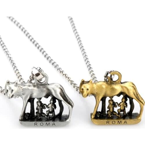 Newest Roman Wolf Pendant Necklace URBS ROMA Wolf Twins Link Chain Necklace For Men Women