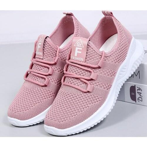 2021 New fashion casual running shoes women flying woven breathable womens shoes soft sole comfortable sports womens net shoes