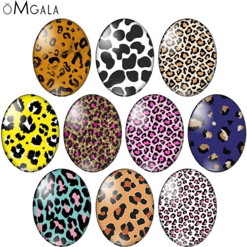 Various Color Leopard Print Patterns10pcs 13x18mm/18x25mm/30x40mm Oval photo glass cabochon demo flat back Making findings
