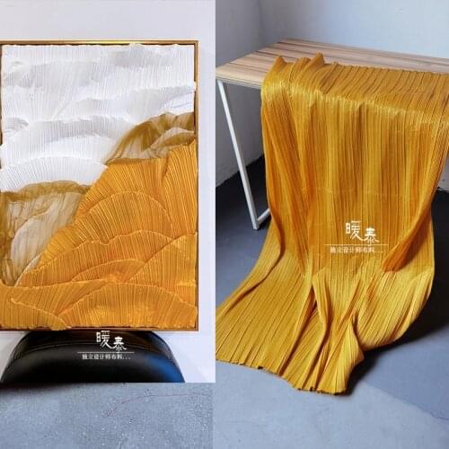 Pleated Fabric Orange Miyake Style Folds Imitation Cotton Linen DIY Patches Art Painting Decor Pants Skirt Dress Designer Fabric