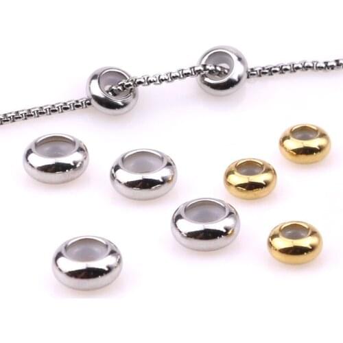 10pcs/lot Dia 4 6 8 10mm Big Hole Stainless Steel Adjustment Beads for Diy Jewelry Making Findings Gold Spacer Beads Wholesale