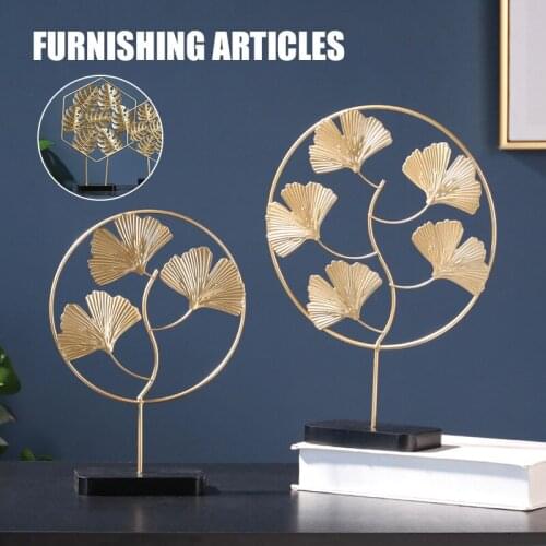 Luxury Metal Ginkgo Biloba Sculptures Gold Leaves Figurines Iron Crafts Ornaments Creatives Home Wedding Desktop Decor D1