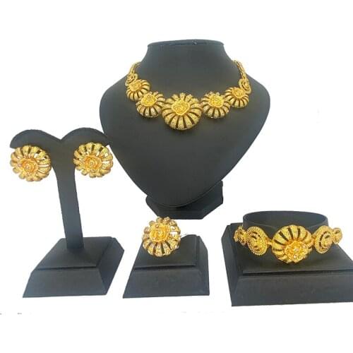 Luxury Dubai Jewelry Sets for Women Gold Color Ethiopian Pendant Necklaces Earrings Middle Eastern Arab African Wedding Jewelry