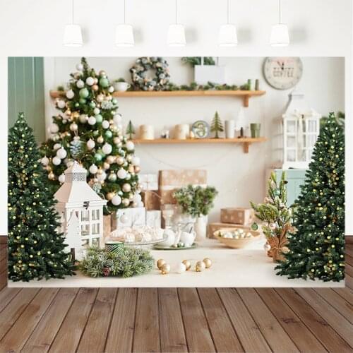 Xmas Photography Backdrop Christmas Tree Gift Dessert Christmas Photo Background Children Party Decorative Props Banner Studio