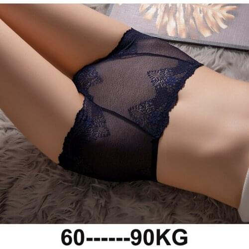 Sexy Underwear Women Lace Panties Plus Size Transparent Seamless Lingerie Cotton Hollow Out High-Waist Ultra Thin Mesh Briefs