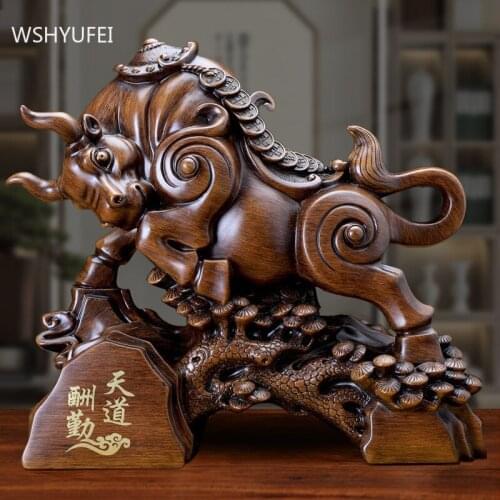 Lucky Fortune Cattle Sculpture Home Decoration Office Desktop Resin Decor Accessories Living Room TV Cabinet Feng Shui Ornaments