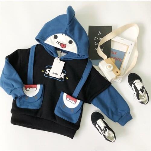 Tonytaobaby Winter Style Handsome Shark Impact Sleeve Hooded Fleece Kids Winter Clothes