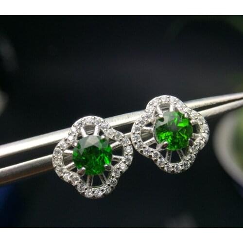 Uloveido Green Diopside Stud Earrings Women, 925 Sterling Silver Gemstone Jewelry Wedding, 4*4mm Velvet Box Certificate FR137