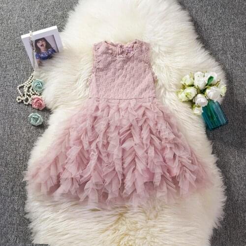 Explosive models girls dress new sleeveless summer childrens comfortable stitching fluffy dress childrens ski