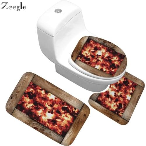 Zeegle 3pcs Bath Mat Set Flannel Soft Foot Mat Toilet Pedestal Rug Anti Slip Bath Rug Set Water Absorbent Toilet Seat Cover