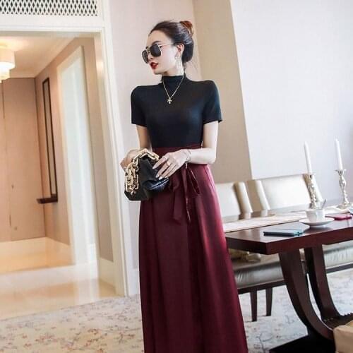 Women 2021 Summer New Fashion Two-piece Suits Female Short Sleeve Solid Color Pullover Tops Ladies Long Loose Skirts Sets K50