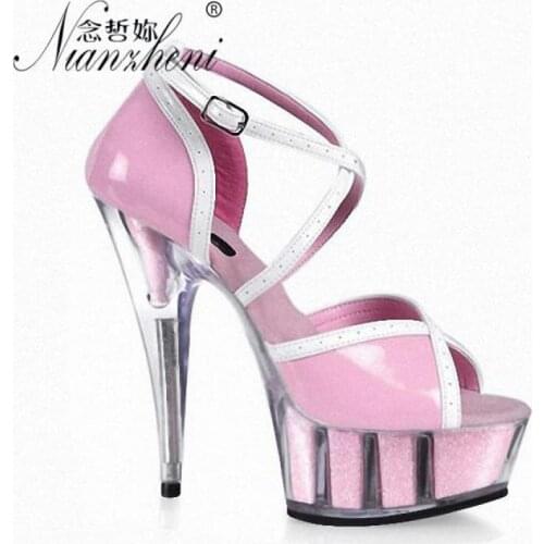 Pink Flower Stiletto heels Lady shoes Sandals 6 Inches Dress Stage Show Stripper Party Dress Nightclub New style Sexy Queen Club