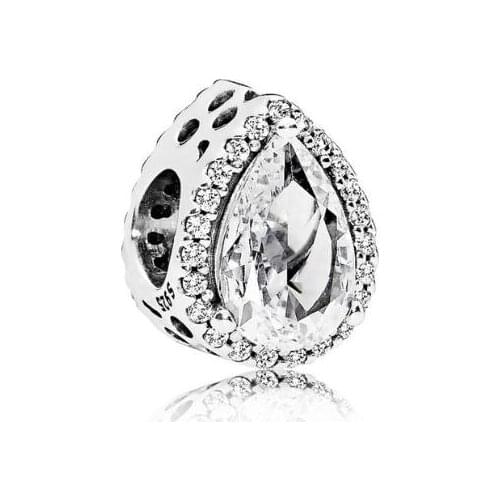 Genuine 925 Sterling Silver Bead Charm Radiant Teardrop Shape With Crystal Beads Fit Women Pan Bracelet Bangle Necklace Diy