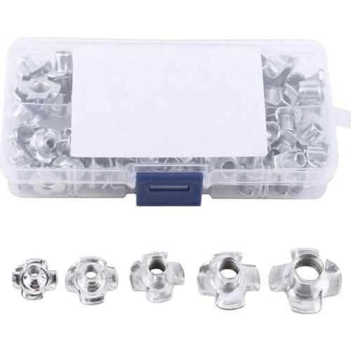 80pcs Zinc Plated Four Claws Nut Speaker Nut T-nut Blind Pronged Tee Nut Furniture Hardware M3 M4 M5 M6 M8