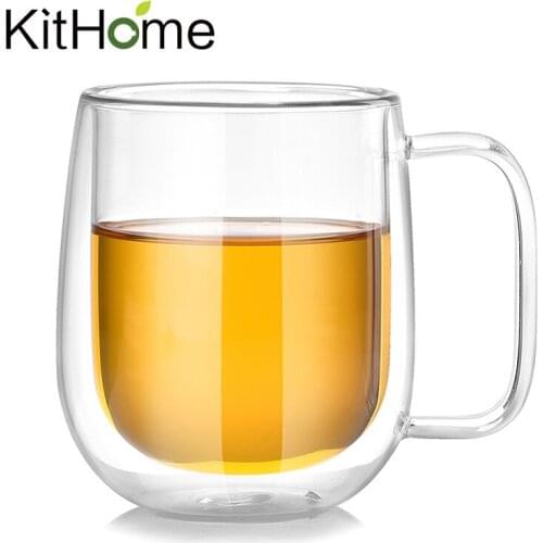 Double deck glass High boron silicon heat-resisting transparent with handles coffee mug cup a bigger LOGO can be customized