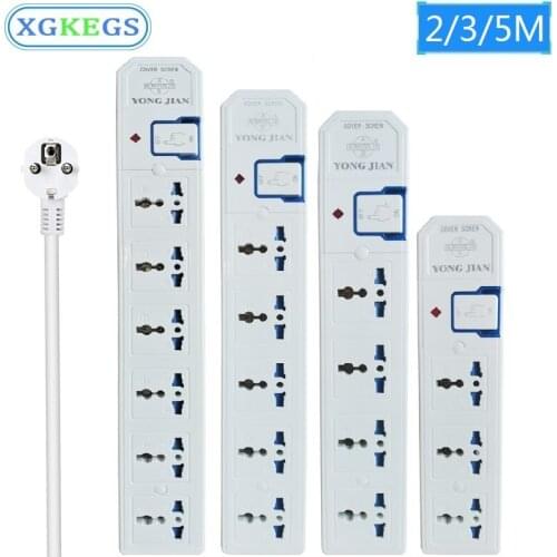 Electrical Power Strip Main Swich 2/3/5M EU Multi Plug Universal Adapte Extension Socket 2/3/4/5/6 AC Output Power Board 10A