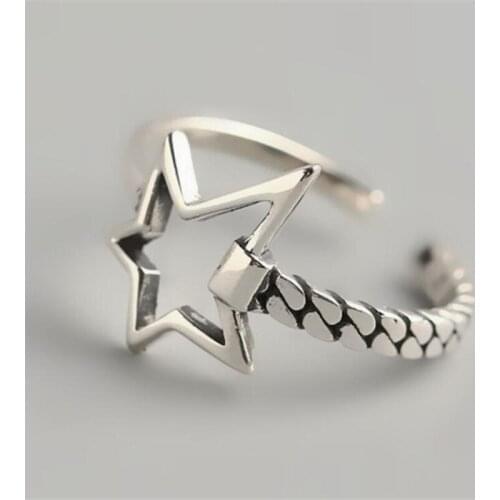 New Arrival Simple Personality Irregular Five-pointed Star 925 Sterling Silver Jewelry Hollow Star Lock Chain Opening Rings R655