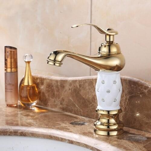 Basin Faucets Brass With Diamond Bathroom Faucet Gold Mixer Tap Classical European Single Handle Hot & Cold Washbasin Tap