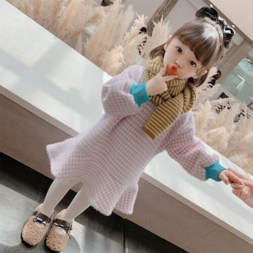 Fashion Winter Warm Girls Sweater Dress Kids Plus Velvet Toddler Teens Tops Thicken Children Cute High Quality Christmas Gift
