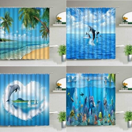 Undersea seaside scenery curtains for room hall decorative curtains Shower curtain curtain in bathroom shower shower curtains