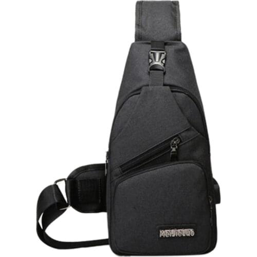 Men Light Weight Pack with USB Charging Port Sling Oxford Cloth Solid Color Chest Bag Outdoor/Travelling Portable Shoulder Bag