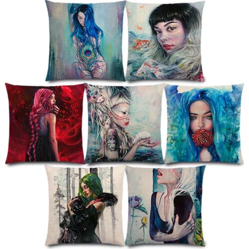 New Gorgeous Oil Painting Miracle Girl Wonder Beauty Magic Witch Beautiful Queen Narwhal Cat Swan Cushion Cover Pillow Case