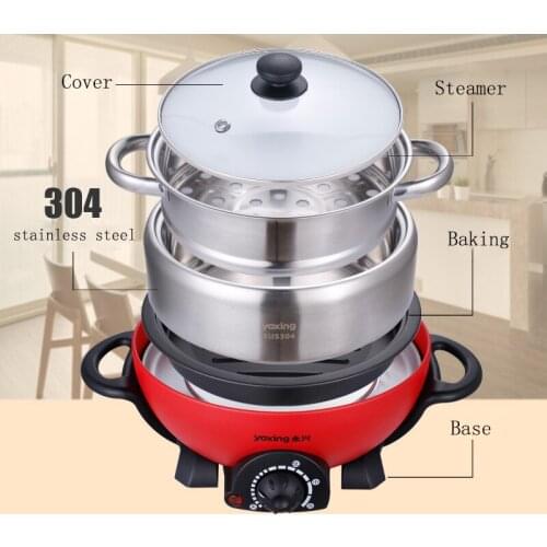 High Quality!! 304 Stainless steel hot pot 3L/5L household multi-function electric heating pan mini food cooker With steamer